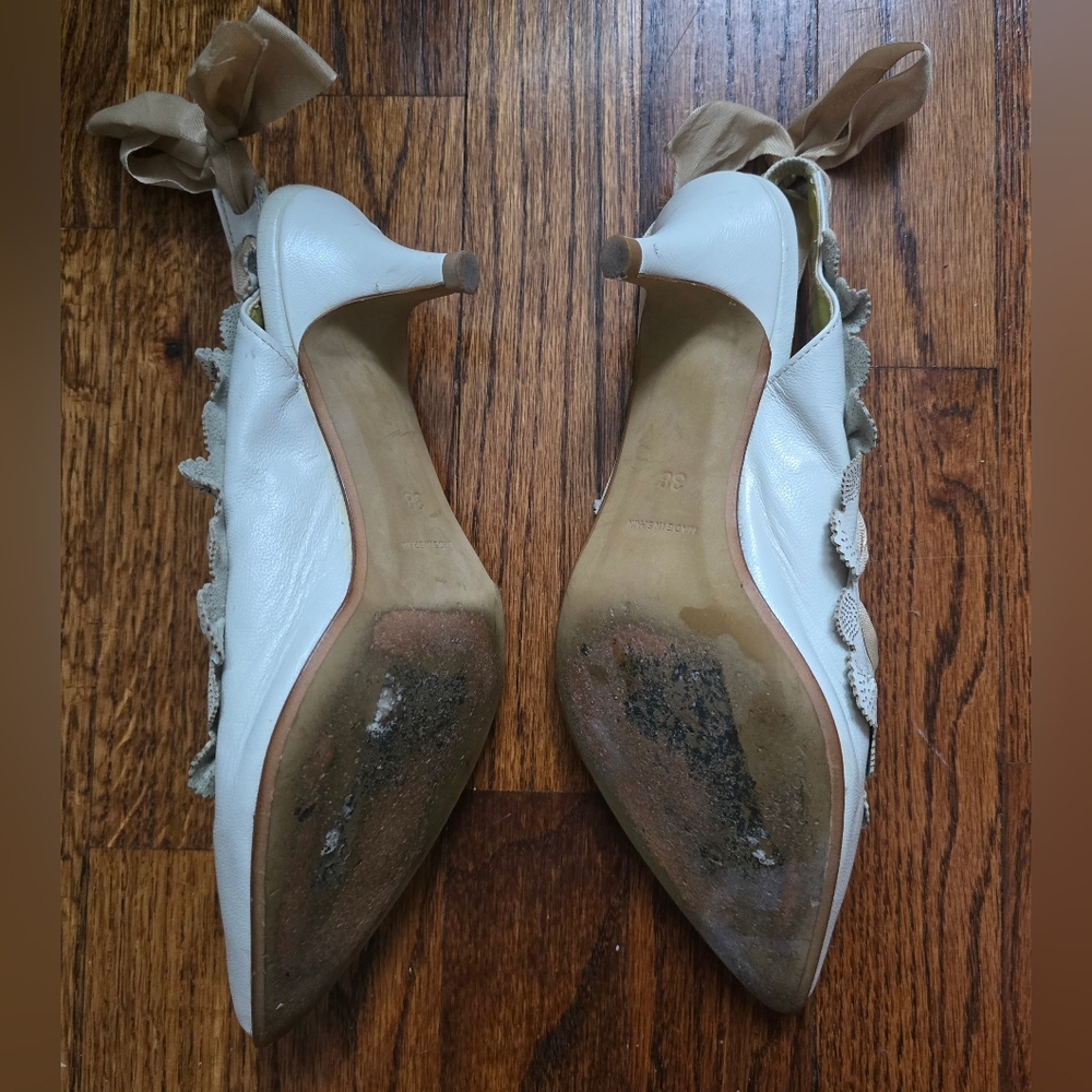 Vintage Genuine Leather Kitten Heel Pumps With Bow Detail - Size 38 / 7.5 - Picture 8 of 13